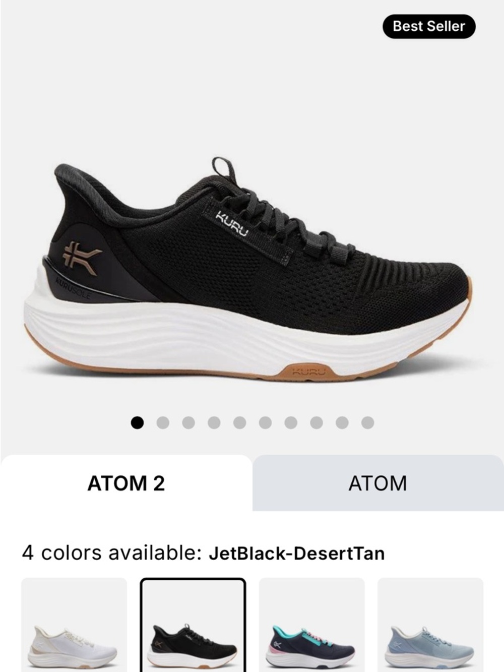 KURU Women's Sneaker in Black with Tan Accent